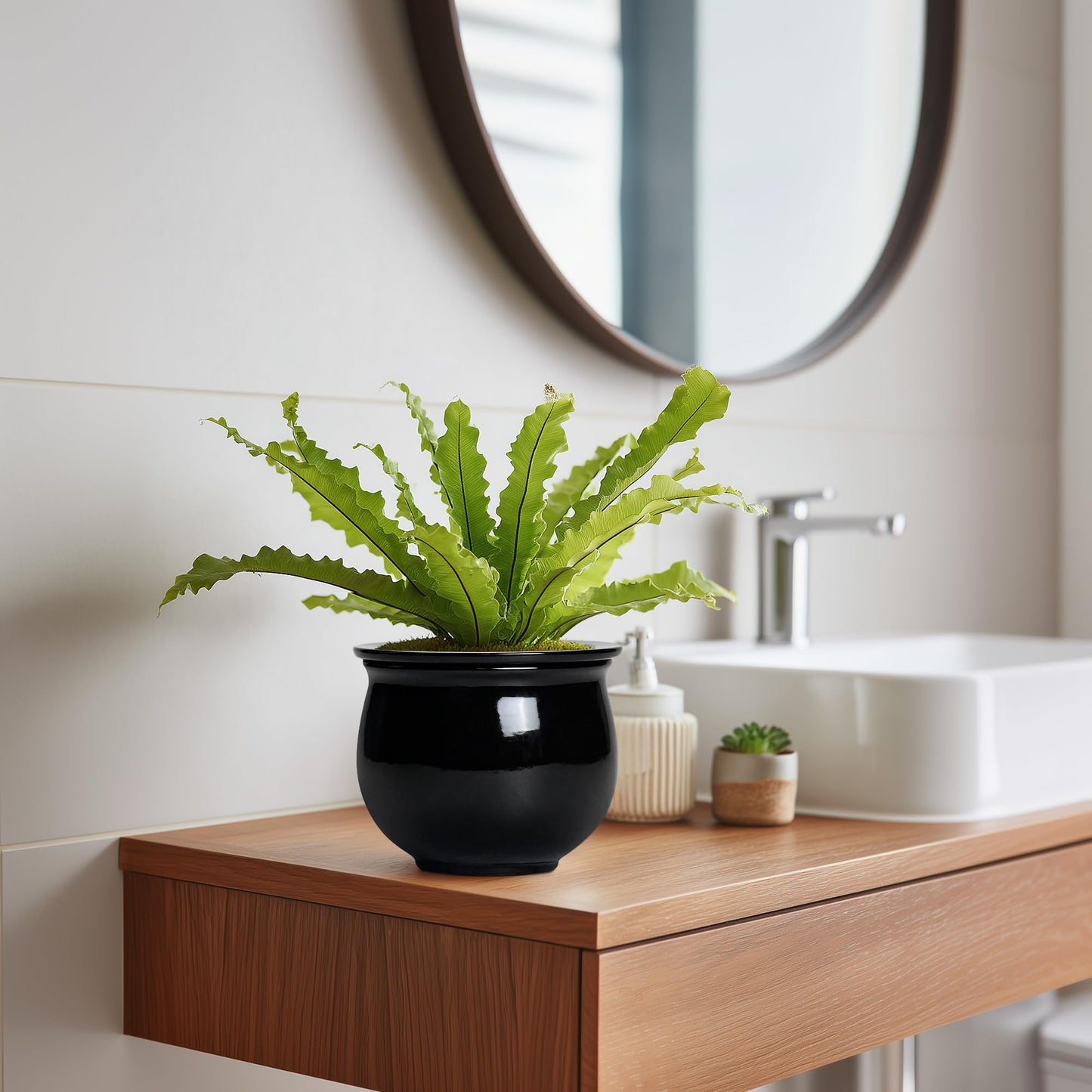 Teagas Ceramic African Violet Self Watering Pots, 6 Inch Self Watering Plant Pot with Absorbent Inner Pot, Flower Pots for Indoor Plants, Round Ceramic Planter, Home Decor, Plant Lover Gifts, Black
