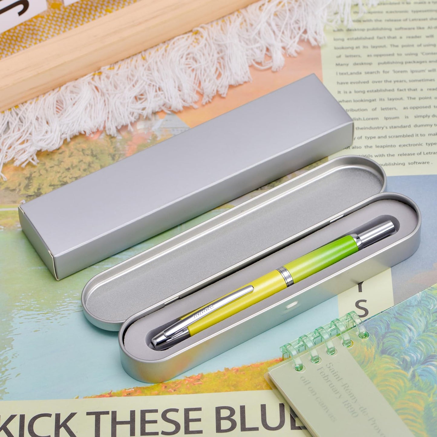 Jinhao 10 Press Fountain Pen with Box, Gradient Green Retractable Extra Fine Nib with Ink Converter Set (Silver Clip)