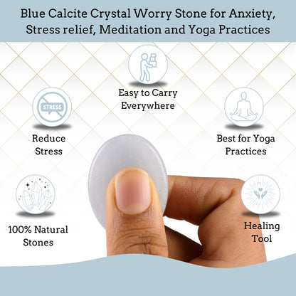 Anaya Agate Blue Calcite Worry Stones Certified Crystal Thumb Worry Stone for Anguish, Relaxing and Soothing Balance Stones for Meditation, Stress Relief Crystals and Healing Stones for Men, Women