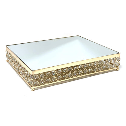 Allgala Wedding Cake Stands 3-Piece Set Crystal Gold Plated Cheese Dessert Cupcake Cake Stand with Mirror Plate-Gold Rectangle-HD89203