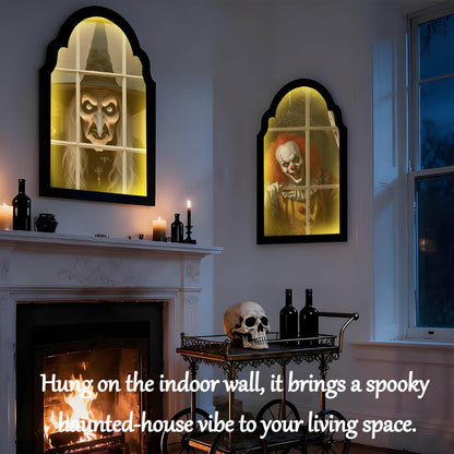 EZTZMCN 2025 Halloween Decorations Indoor - 15" x 9" Ghost Hologram Mirror with Witch, Spooky Wall Mirror - Decoration for Home Bedroom Party Room (No Battery)