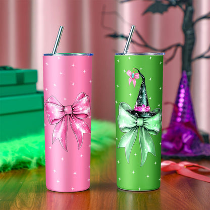 Geiserailie 2 Pack Witch Graduation Gifts for Daughter Pink and Green Stainless Tumblers 20 oz Bow Movie Steel Cups with Lids for Witch Fans Accessory for Women Friend Birthday Party Favor