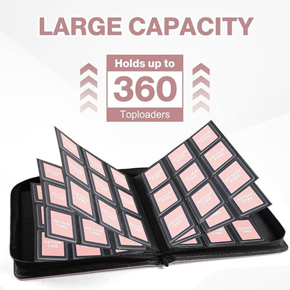 Toploader Binder, Holds 360 Toploaders, 100 Toploaders INCLUDED, 9-Pocket PU Cover Top Loader Binder for 3" x 4" Rigid Toploader, Ringless Double-Sided Toploader Card Binder for TCG, Sport Cards