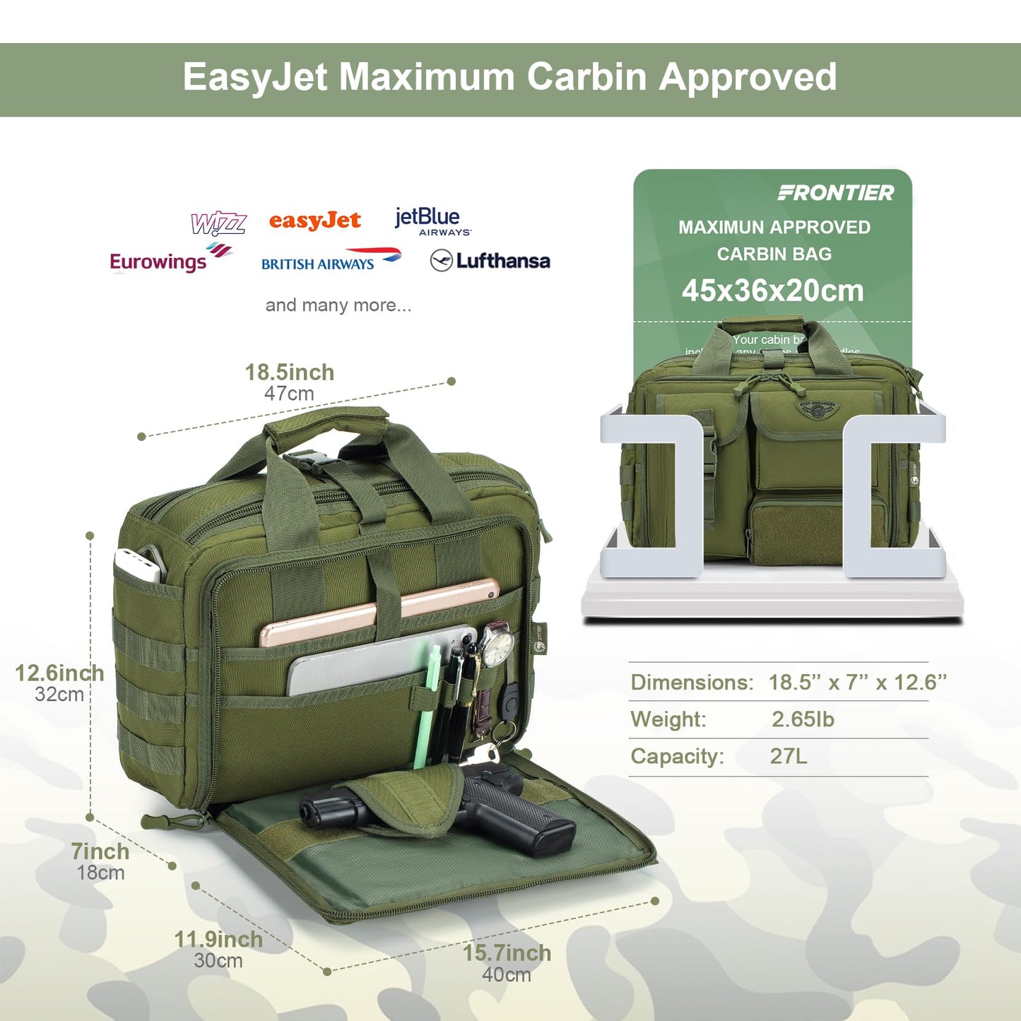 Stypos Tactical Messenger Bag, 15.6/17.3 Inch Tactical Briefcase for Man Military Laptop Bag Messenger Shoulder Bag (Green)