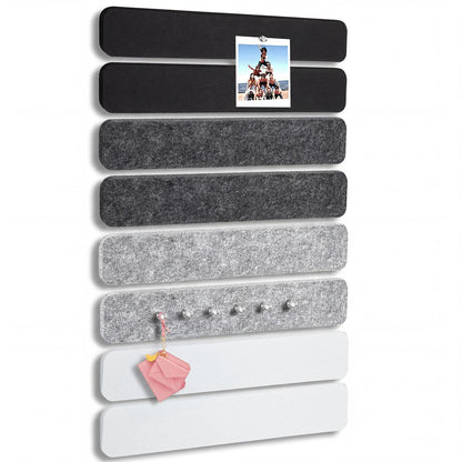 Thboxes 8 Pack Felt Bulletin Board Strips, 13x2 Inch Self Adhesive Felt Pin Boards with 50 Pushpins and 10 Wooden Clips Push Pins, Cork Board for Walls Home Office Decor(Black White Gray)