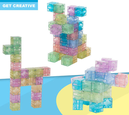 48PCS Pastel Translucent DigitBlocks Magnetic Building Blocks for Kids Montessori STEM Toys for Boys Girls Ages 3-9 Includes Carrying Bag Idea Book Clear Magnet Cubes for Educational Learning Fun
