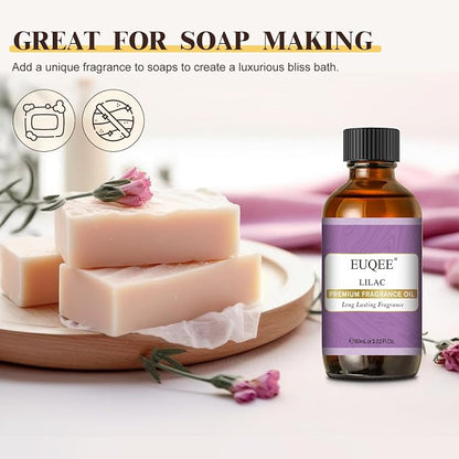 EUQEE Lilac Fragrance Oil, 60ml Premium Lilac Scented Oil Essential Oils with Glass Dropper for Diffusers, DIY Soap & Bath Bombs (2.02 Fl oz)