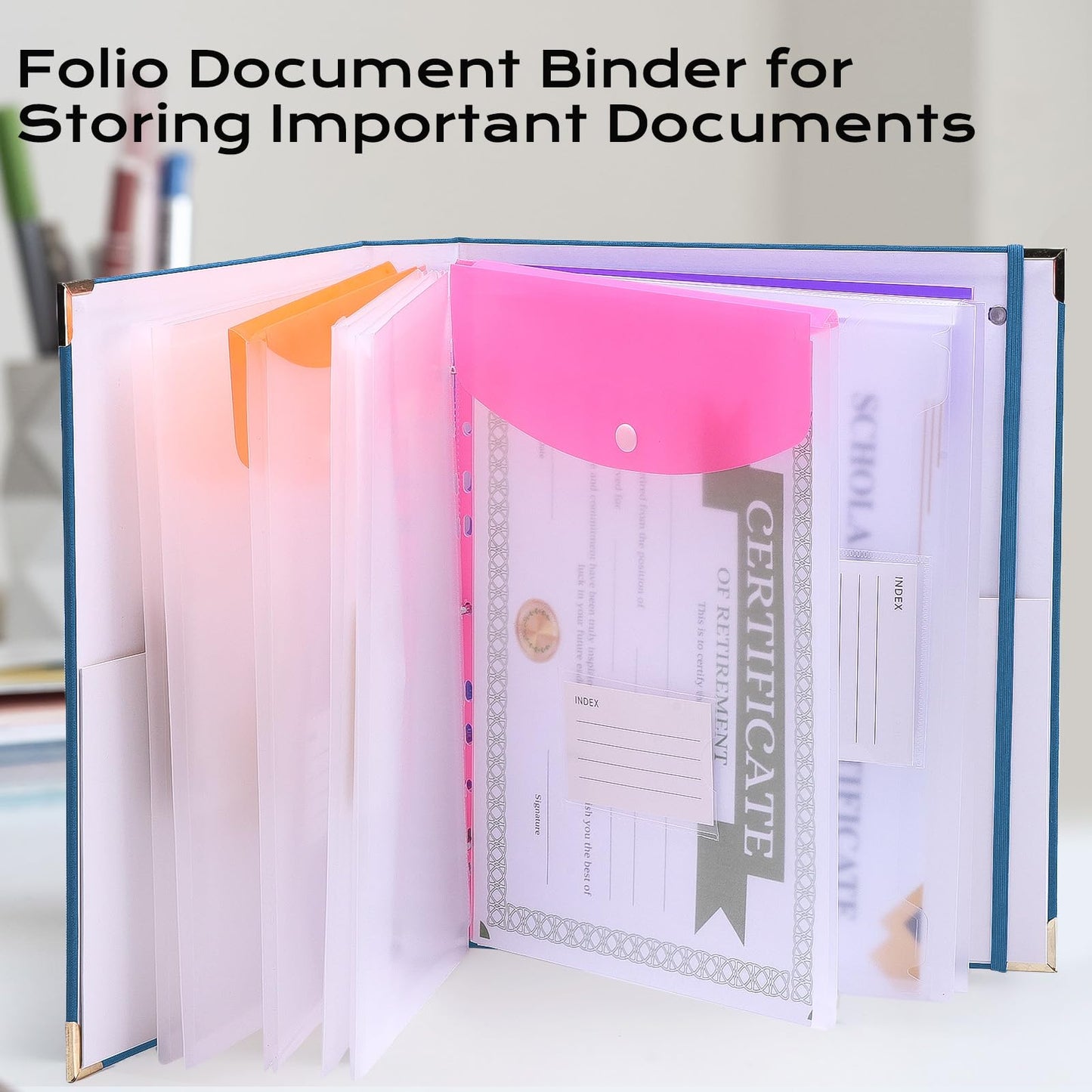XKDOUS Important Document Organizer with 9 Pockets, Aesthetic Folio Folders 3-Ring Accordion Storage Binders Linen Expanding File Folder for Papers, Documents and Files