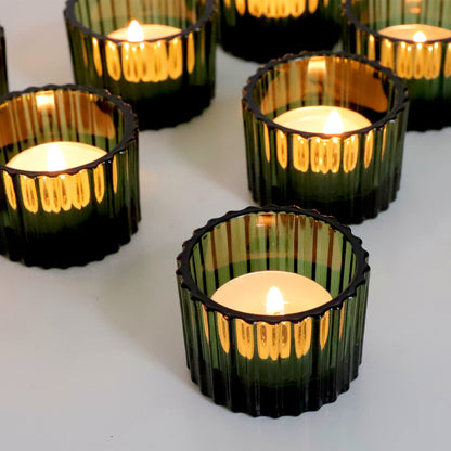 VOHO Green Tealight Candle Holder Set of 12, Glass Candle Holder for Wedding Table Centerpiece, Tea Lights Candle Holders Bulk for Home Decor(2''x 1.4'')