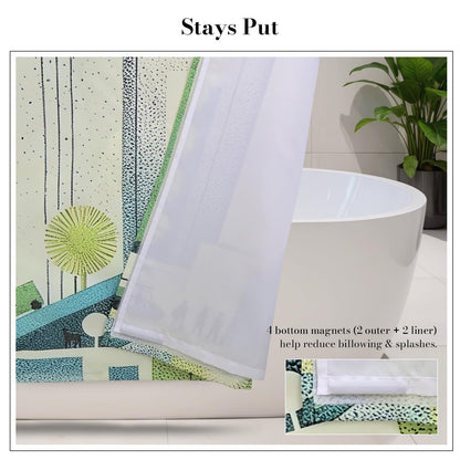 DRIFTED ROOT NASA Licensed Shower Curtain Set, Green Frontier and Mountain Design, Space Poster Art, Oxford Cloth, Bathroom Hotel Decor (Green Frontier-Ivory/Green, 72" W x 72" L (Pack of 1))