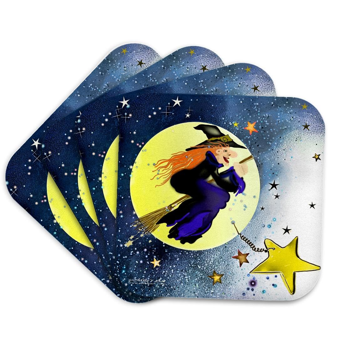 3dRose Mila's Art Halloween Witch Coaster, Soft, Set of 4