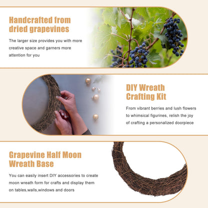 Temfmy Moon Wreath - 14 Inch Crescent Moon Natural Grapevine Wreaths Base - DIY Half Moon Shaped Wreath Making Supplies for Decor - 2 Pack