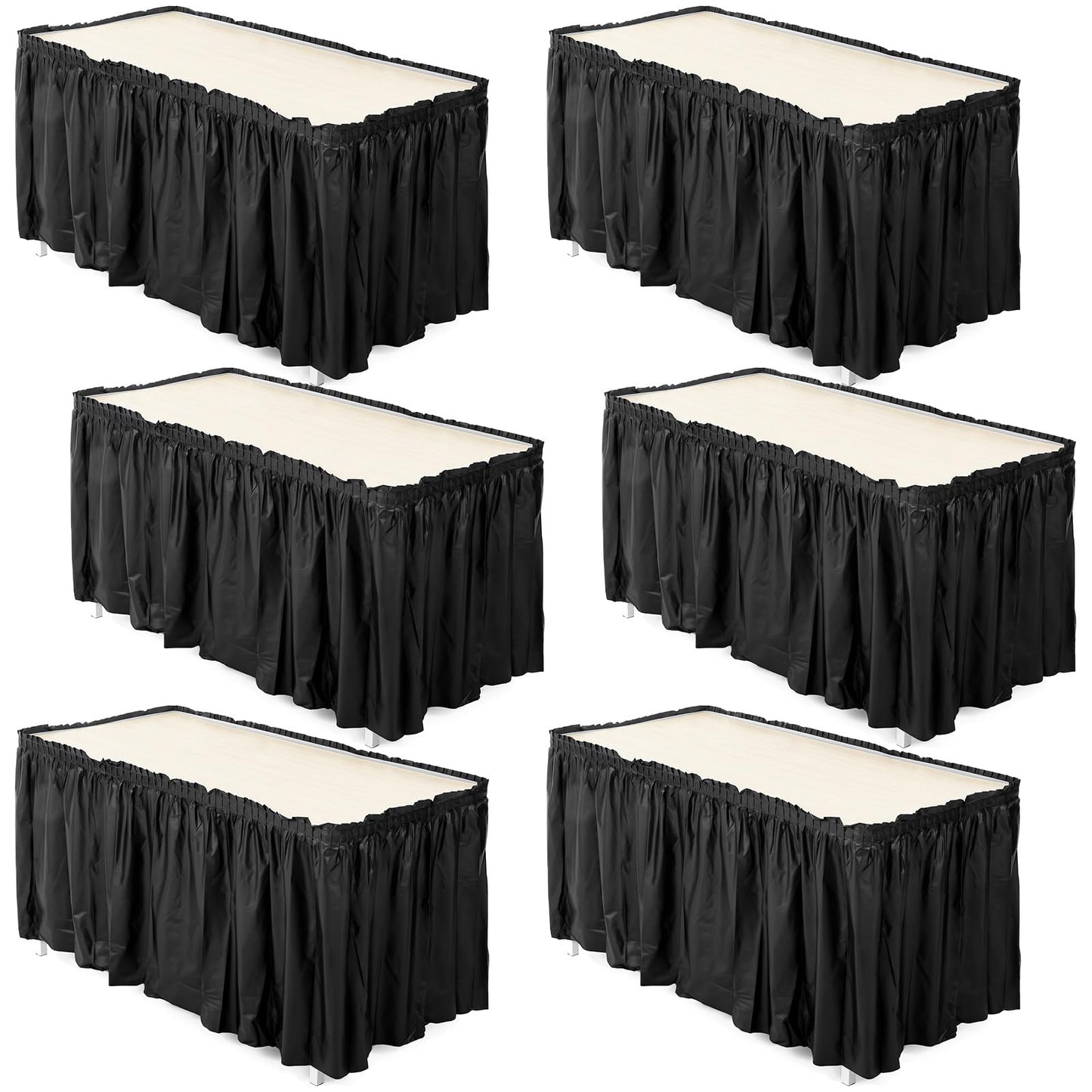 6 Pcs Plastic Table Skirt 28 Inches x 14.7 ft Disposable Table Skirt for Rectangle Tablecloth Wedding Shower Birthday Party Banquet(Black)