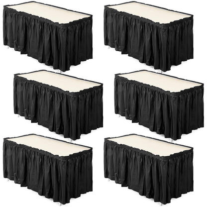 6 Pcs Plastic Table Skirt 28 Inches x 14.7 ft Disposable Table Skirt for Rectangle Tablecloth Wedding Shower Birthday Party Banquet(Black)
