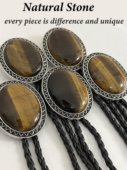 Jeilwiy Bolo Tie with Natural Tiger Eye Stone Western Bolo Ties for Men Native American Cowboy Necktie Bolo Necklace