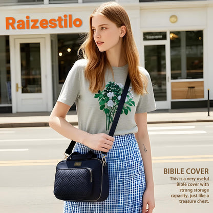 Bible Cover for Women Bible Case, Large Bible Bag, Bible Study Supplies Bible Journaling Kit Book Carrying Case with Bible Highlighters Tabs, Valentines Day Christian Gifts for Women (Black)