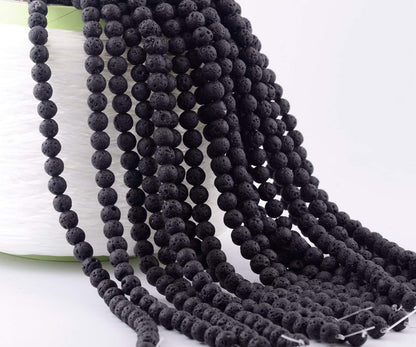 Natural Stone Beads 100pcs 6mm Black Lava Round Genuine Stone Beading Loose Gemstone Hole 1mm DIY Beads for Essential Oil Yoga Bracelet Necklace Earrings Jewelry Making (Black Lava Stone Beads,6mm)