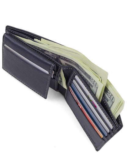 Timberland Men's RFID Blocking Wallet – Genuine Leather Passcase with Removable ID Holder, 6 Card Slots, 2 Billfold Pockets, Slim Design, Navy Blue, One Size