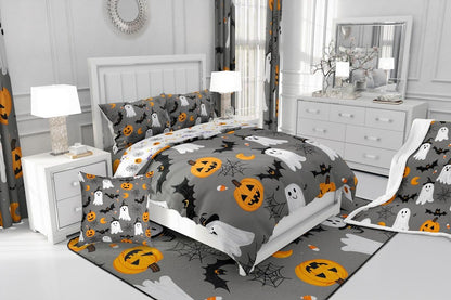 Feelyou Happy Halloween Bed Sheets Set Queen Size Cute Ghost Bedding for Kids Teens Pumpkin Lantern Bat Spider Cobweb Spooky Sheet with 16 Inch Deep Pockets Room Decor with 2 Pillow Case Soft 4Pcs