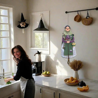 Handmade Kitchen Witch Doll, Good Luck Cooking Dolls Hanging Ornament, Unique Home Decor Figure on Broomsticks for Cooks, Festive Lucks Charm Decoration for Culinary Enthusiasts(A)