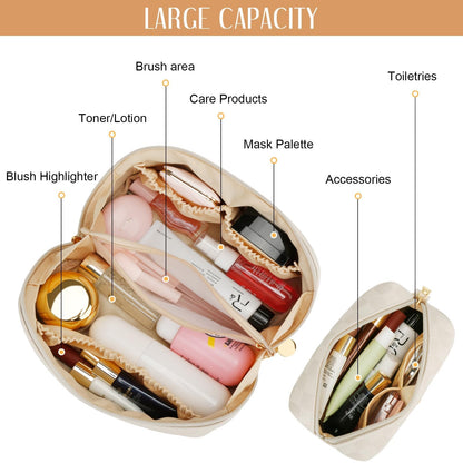 CLOUDWINGS Personalized Birthday Gifts for Women - Initial Makeup Bag Waterproof Travel Makeup Organizer with Compartments PU Leather Cosmetic Travel Toiletry Bag (CheckeredBeige,A)