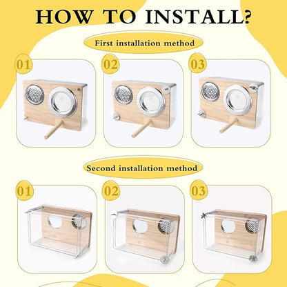 Parakeet Nesting Box for Cage, High-Transparent PET Parakeet Nest, Versatile Bird Houses for Canary, Lovebird and Parrot, Bird Boxes for Nesting with Wood Perch, Bird Cage Accessories (L, Rectangle)