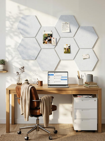 Uoisaiko 8 Pack Hexagon Felt Bulletin Board Tiles - 12" Large Thick Pin Board for Walls with 30 Push Pins, DIY Boards for Office Home School Decor, Aesthetic Hex Cork Board Alternative
