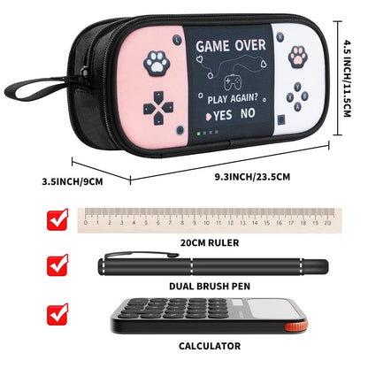 Easozoom Large Game Controller Pencil Case for Teen Girl Kid Capacity Pen Box Pouch Organizer Holder Bag with 3 Compartments & Zipper School College Office Supplies (1PCS Pencil Case) (Pink&White)
