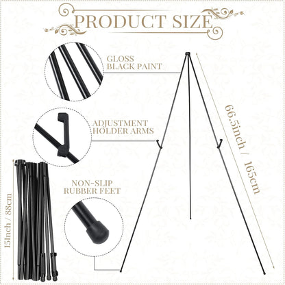 Yexiya 20 Pcs 65 Inch Easel Stand for Display Bulk, Foldable Metal Display Easel Holders with Bag Black Floor Tripod Portable for Wedding Sign Poster Artist Painting Canvas, Hold 44 Lbs