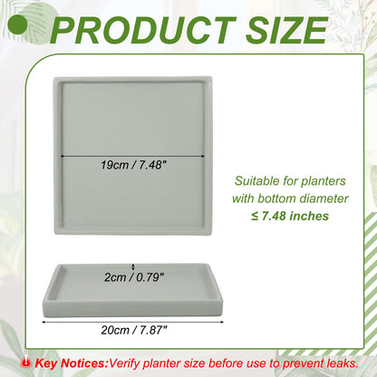 YELARXI 7.5 Inch Ceramic Plant Saucers, Square Flower Planter Water Trays Ceramic Plant Saucer Pot Tray -Fitting for (Outdoor/Indoors/Garden/Planting/Water/Flower/Coffee) Light Gray