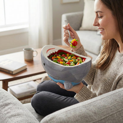 40 oz Large Shark Salad Bowl, Handmade Fruit Bowls for Kitchen Counter, Decorative Key Bowl Cute Ceramic Ramen Popcorn Snack Candy Serving Bowls, Unique Funny Shark Gifts Birthday Party Decorations