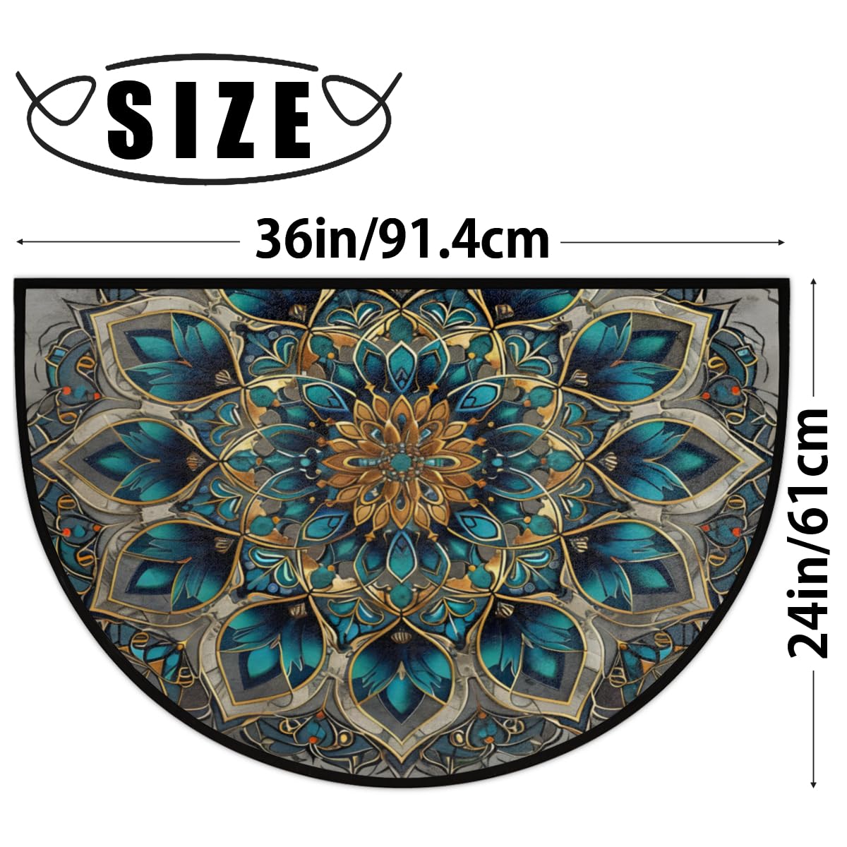 Turquoise Mandala Half Round Door Mat Indoor Entrance Semi Circle Area Rugs