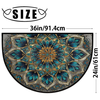 Turquoise Mandala Half Round Door Mat Indoor Entrance Semi Circle Area Rugs