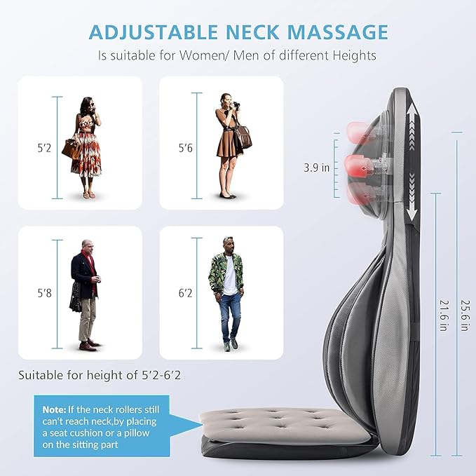 COMFIER Massager Chair with Heat, Shiatsu Neck Back Massager Portable with Compress & Rolling,Massage Chair Pad for Neck & Back,for Dad Mom Women Men