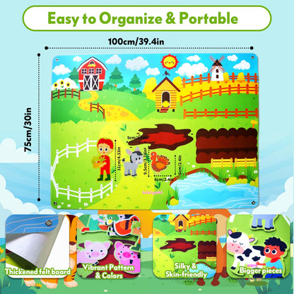 Kikiyaki Felt Board for Toddlers Play Farm Animals Story Sets, Large Wall Activity Busy Board for Kids, Montessori Toys, Barnyard Theme Interactive Sensory Toys, Preschool Learning Play Kit, Classroom