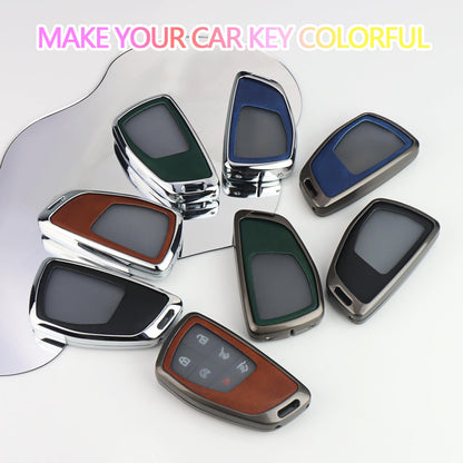 HEKBRYN for Chevy Key Fob Cover PU Leather, 3/4/5/6 Button Heavy Duty Car Key Case for Chevy 2022 2023 2024 2025 2026 GMC Sierra 1500 Suburban Tahoe Yukon Denali Silverado 2500HD(Silver-Brown)