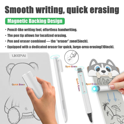 LIKEPAI Dog Cartoon Parent-Child Magic Whiteboard Set 10+5.5 Inch, New Tech Erasable Doodle Board Replace LCD Tablet, Dual-Size Gift for Family Office Interactive Drawing