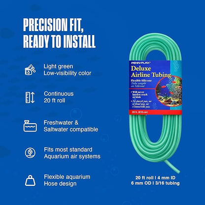 Penn-Plax Deluxe Airline Tubing for Aquariums – Made of Durable Silicone – Safe for Freshwater and Saltwater Fish Tanks – 20 Feet