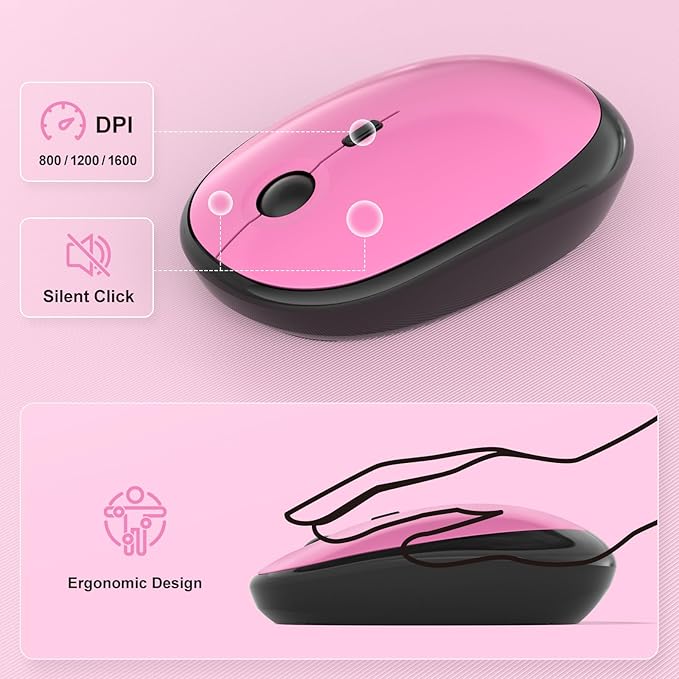 MOFII Wireless Keyboard and Mouse Combo, Full Size 2.4G Retro Round Computer Keyboard and Mouse Set, Plug and Play, for Windows, Computer, Desktop, PC, Notebook - (Black Pink Gradient)