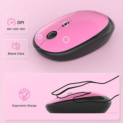 MOFII Wireless Keyboard and Mouse Combo, Full Size 2.4G Retro Round Computer Keyboard and Mouse Set, Plug and Play, for Windows, Computer, Desktop, PC, Notebook - (Black Pink Gradient)
