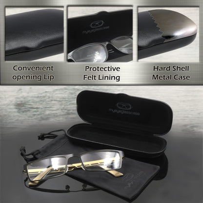 SMALL/NARROW/SLIM Hard Shell Eyeglass Case – Small Protective Glasses Case with Microfiber Pouch & Cleaning Cloth fit readers and reading frames (S5 Classic Black)