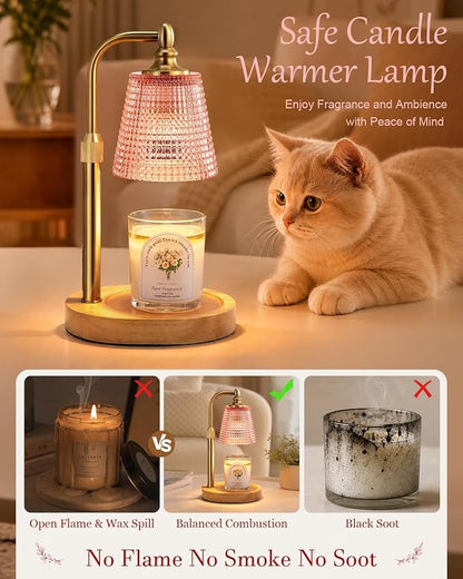 Hong-in Candle Warmer Lamp with Timer Dimmer, Birthday Gifts for Women, House Warming Gifts for New Home, Vintage Room Decor, Adjustable Height Candle Lamp, Wax Warmer for Scented Jar Candles, Pink