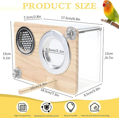 Parakeet Nesting Box for Cage, High-Transparent PET Parakeet Nest, Versatile Bird Houses for Canary, Lovebird and Parrot, Bird Boxes for Nesting with Wood Perch, Bird Cage Accessories (M, Rectangle)