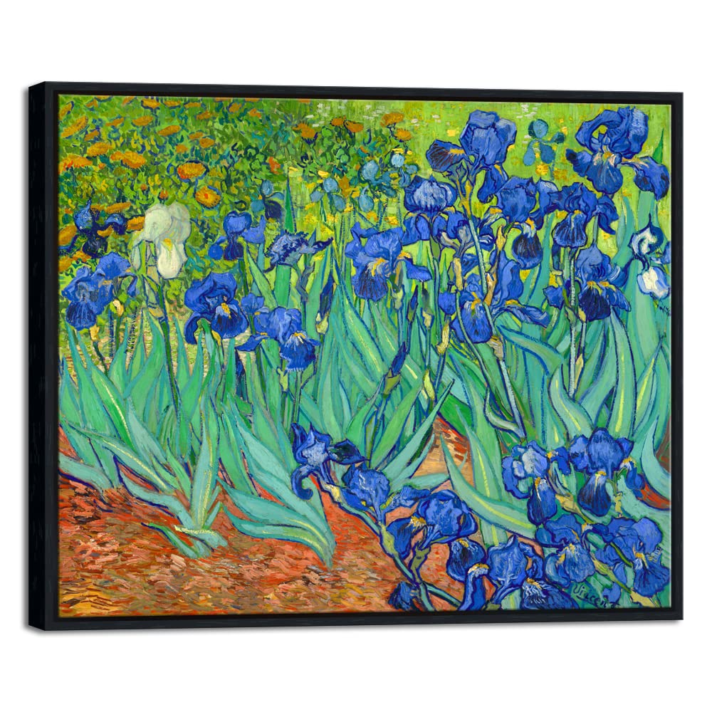 Wieco Art Irises Modern Stretched and Framed Floral Giclee Canvas Print By Van Gogh Famous Flowers Oil Paintings Reproduction Artwork Pictures on Canvas Wall Art for Bedroom Home Decorations