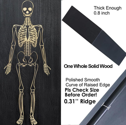 15.7" Solid Wood Coffin Charcuterie Boards with Skeleton Engraving, Halloween Serving Dish Tray, Gothic Cheese Board for Food Fruits Snack, Goth Kitchen Accessories
