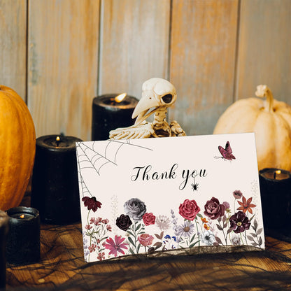 Whaline 36 Packs Halloween Floral Thank You Cards Watercolor Flower Greeting Cards with Envelopes and Stickers Blank Note Card for Wedding Birthday Party Supplies