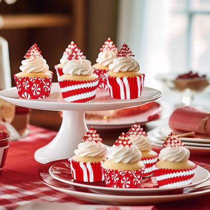 Whaline 600Pcs Christmas Candy Cupcake Liners Peppermint Baking Cups Holders Candy Cane Cupcake Wrappers Red White Candy Muffin Liners for Xmas Holiday Birthday Party Candy Make Baking Supplies