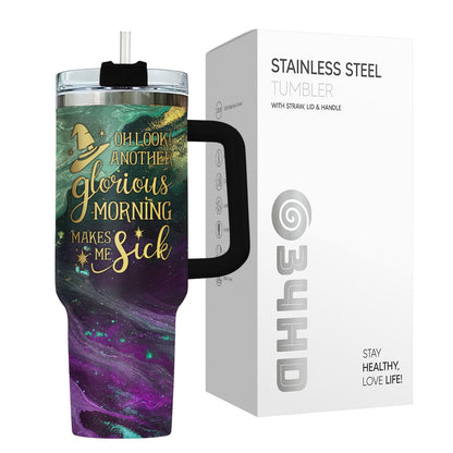 34HD Hocus Witch Tumbler 40oz with Handle Straw, Engraved Glorious Morning Stainless Steel Insulated Travel Coffee Cup - Spooky Birthday Gift for Festival Fans, Him Her & Movie Lovers