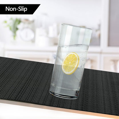 SLKQG Black Placemats Set of 6 - Easy Clean Washable Vinyl Placemats - Wipeable Heat Proof Table Mats for Dining Table - 17x12 Inch (Pure Black, 6)