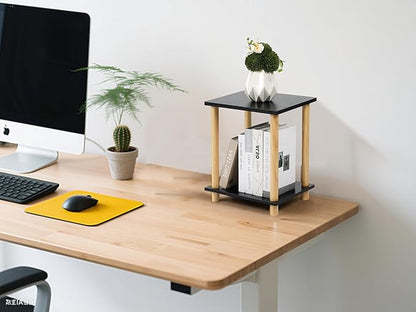 2-Tier Black Bookshelf, Wooden Bookcase with Open Shelves, for Small Spaces,Living Room Bedroom Office,No-Tool Assembly,11.8" D x 14.1" W x 16.5" H inches.